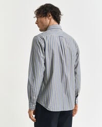 gestreept poplin overhemd met normale pasvorm - marineblauw