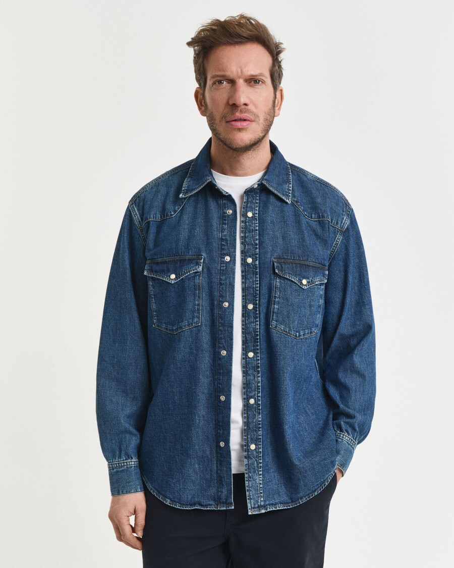 relaxed fit denim rodeo shirt - middelblauw vintage