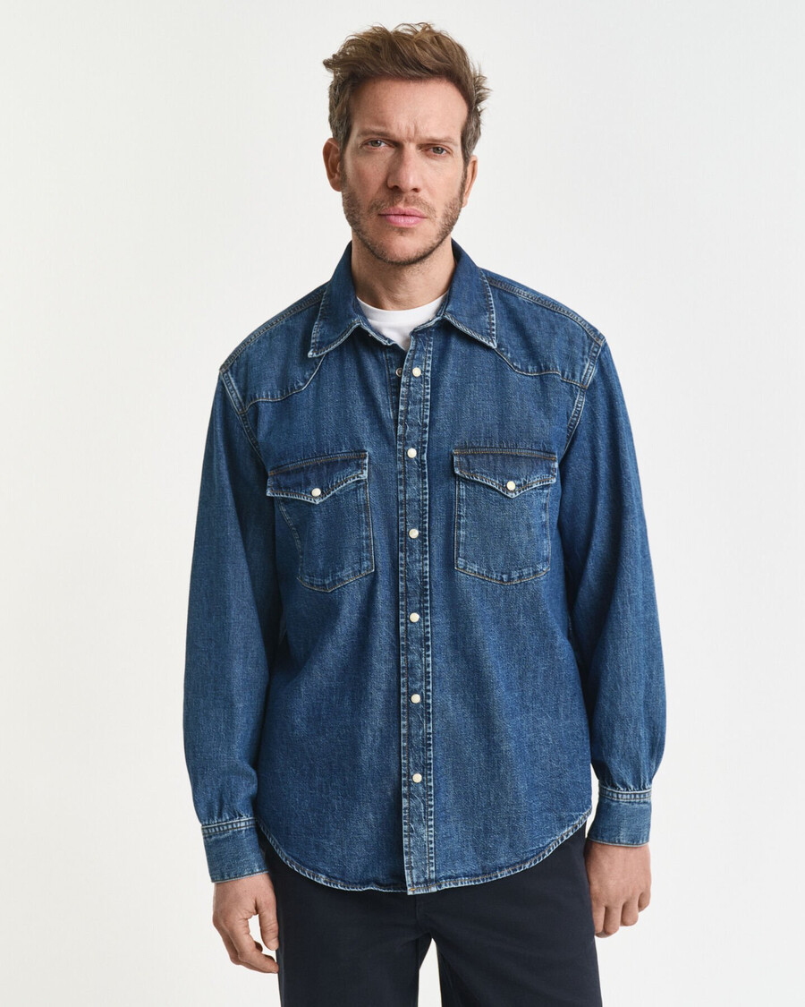 relaxed fit denim rodeo shirt - middelblauw vintage
