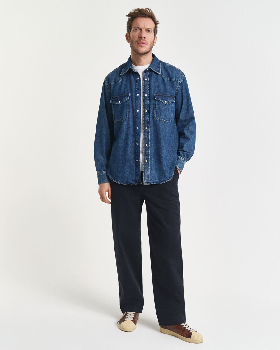 relaxed fit denim rodeo shirt - middelblauw vintage