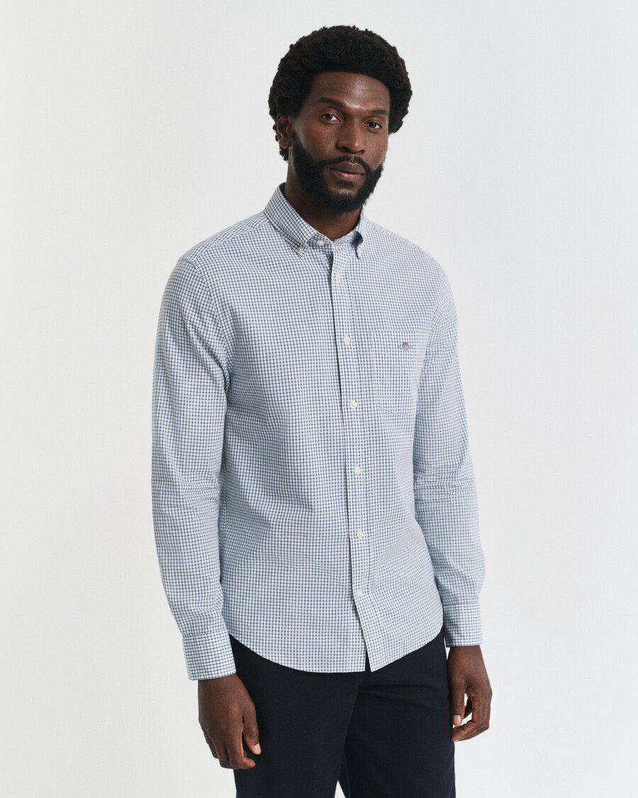 regular fit micro checked classic poplin shirt - bosgroen