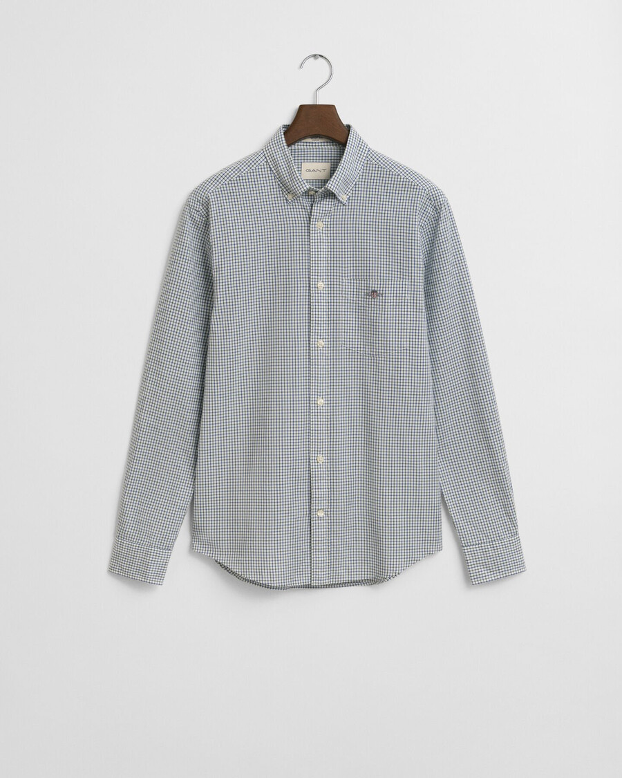 regular fit micro checked classic poplin shirt - bosgroen