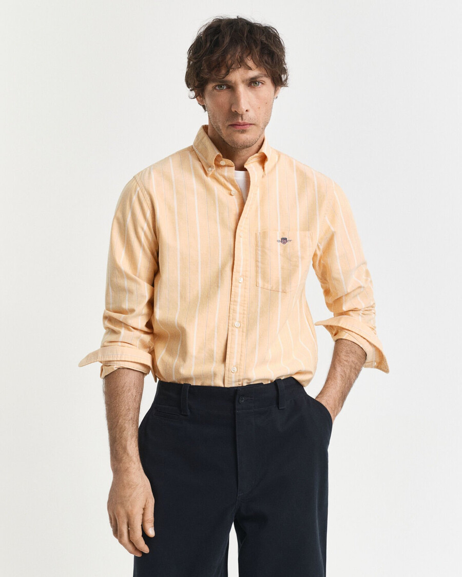 regular fit gestreept klassiek oxford overhemd - yellow lichen