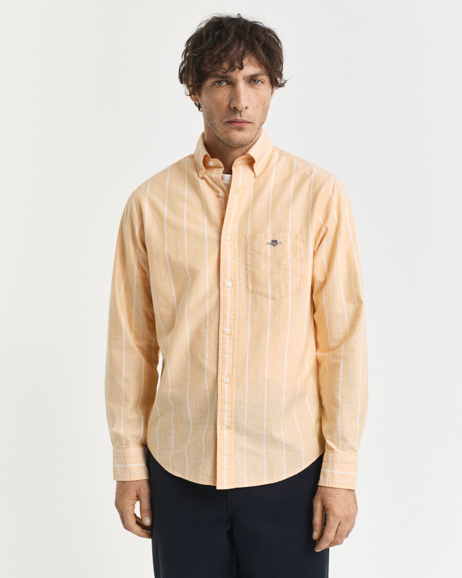 regular fit gestreept klassiek oxford overhemd - yellow lichen