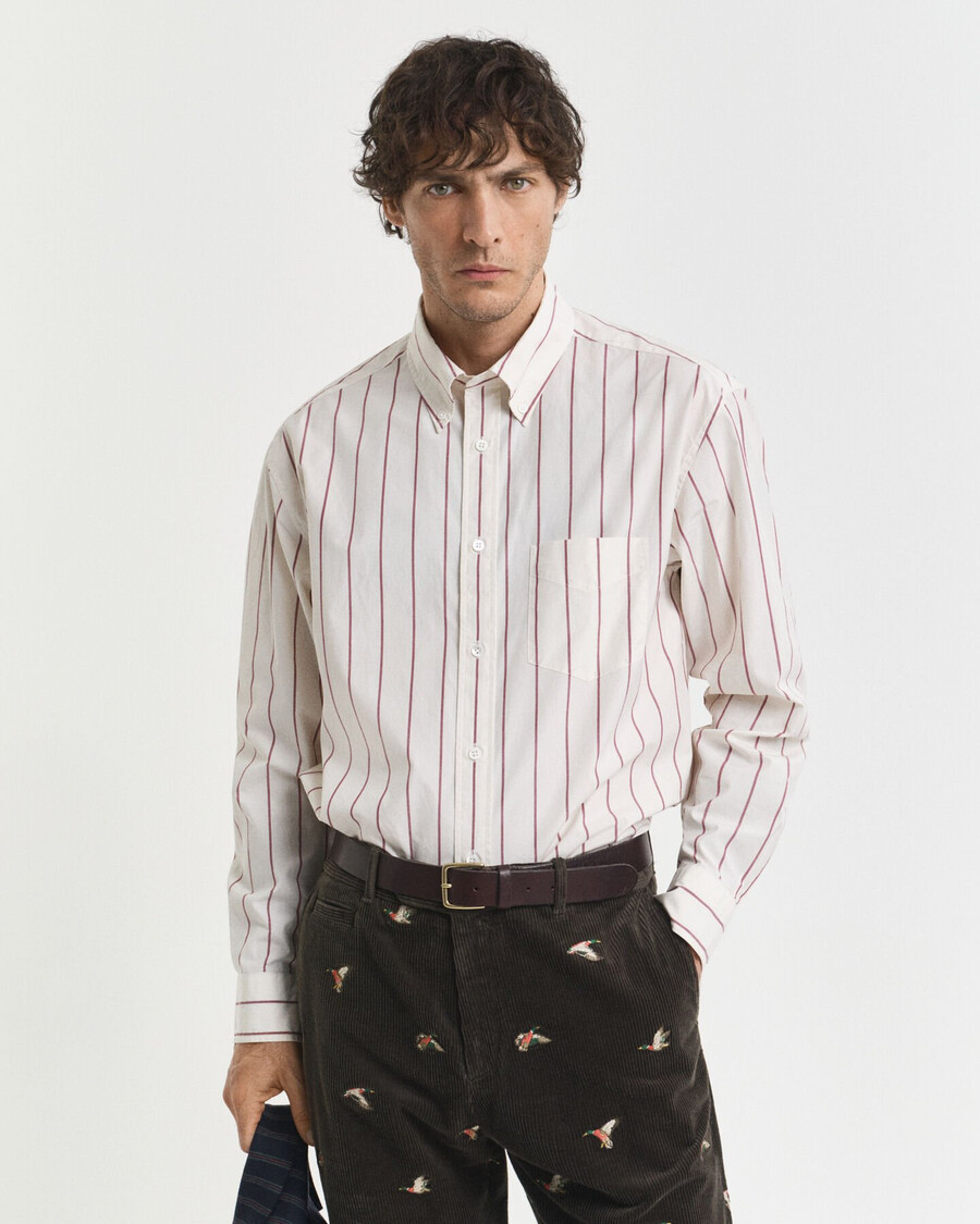 relaxed fit gestreept poplin overhemd in klassieke stijl - crème