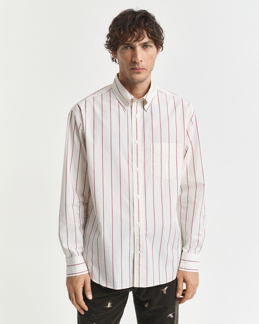 relaxed fit gestreept poplin overhemd in klassieke stijl - crème