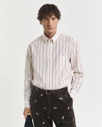 relaxed fit gestreept poplin overhemd in klassieke stijl - crème