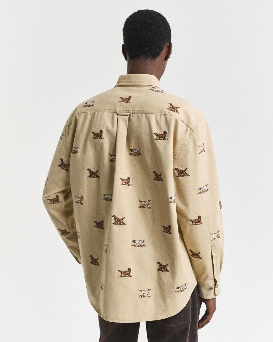 relaxed fit geborduurd twill overhemd - eikenbeige