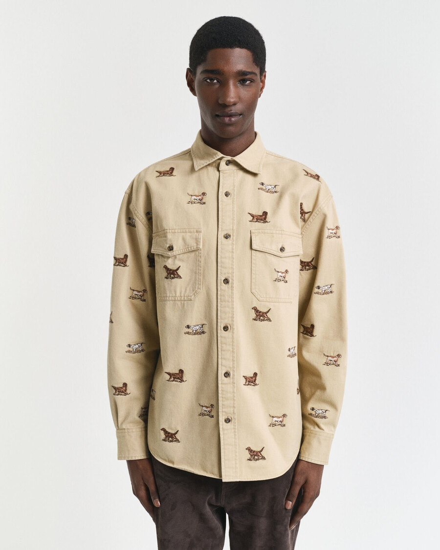 relaxed fit geborduurd twill overhemd - eikenbeige