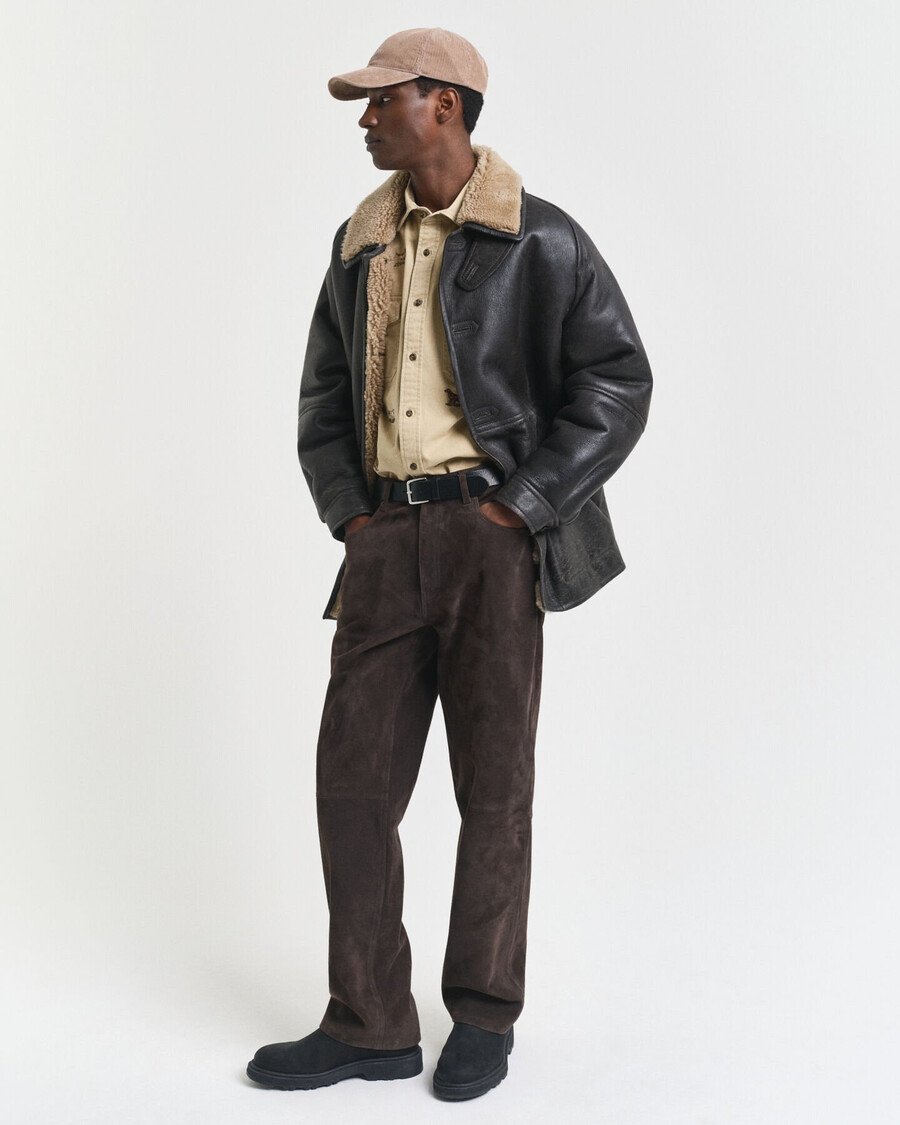 relaxed fit geborduurd twill overhemd - eikenbeige