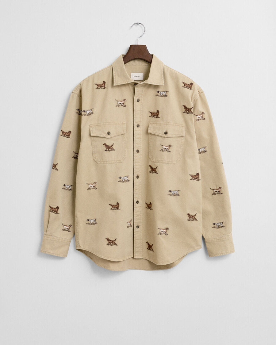 relaxed fit geborduurd twill overhemd - eikenbeige
