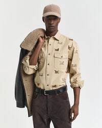 relaxed fit geborduurd twill overhemd - eikenbeige