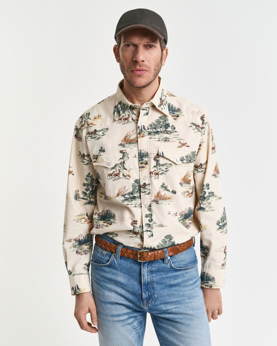 relaxed fit bedrukt rodeo-shirt - ivoorwit