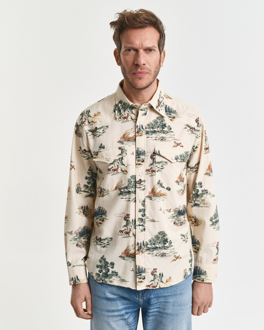 relaxed fit bedrukt rodeo-shirt - ivoorwit