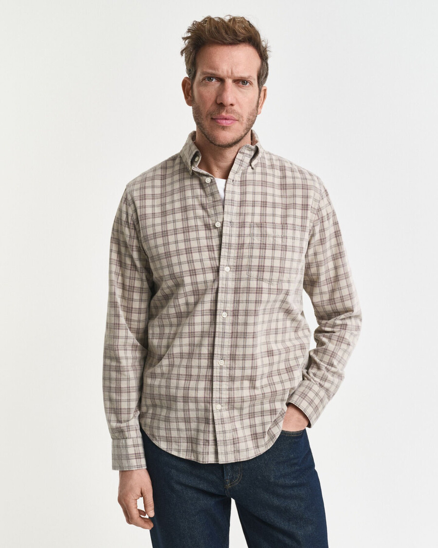 regular fit geruit corduroy overhemd - greige