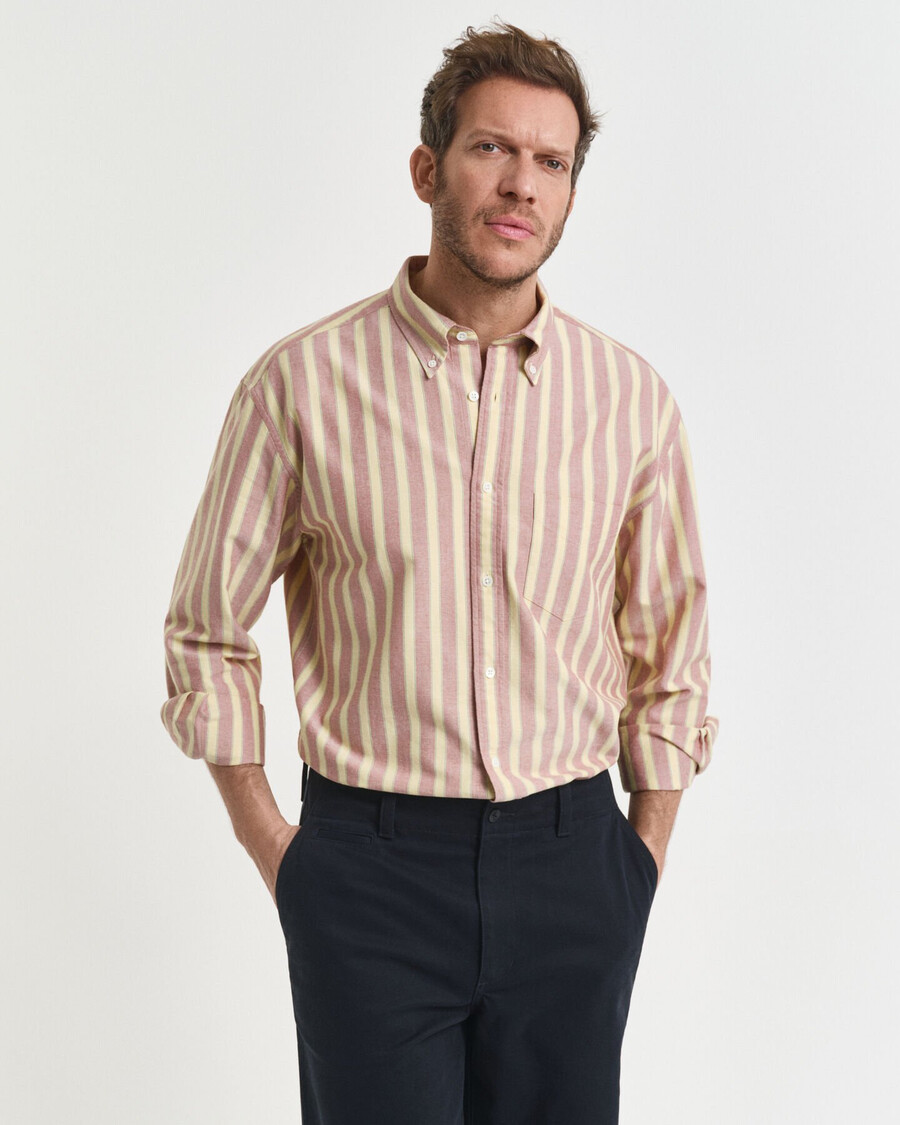 relaxed fit gestreept oxford overhemd in klassieke stijl - modern roestbruin