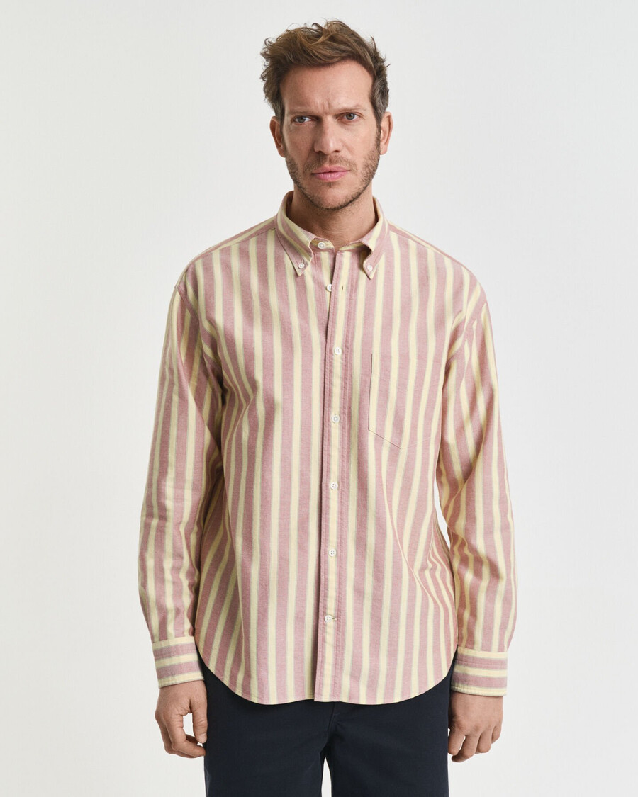 relaxed fit gestreept oxford overhemd in klassieke stijl - modern roestbruin