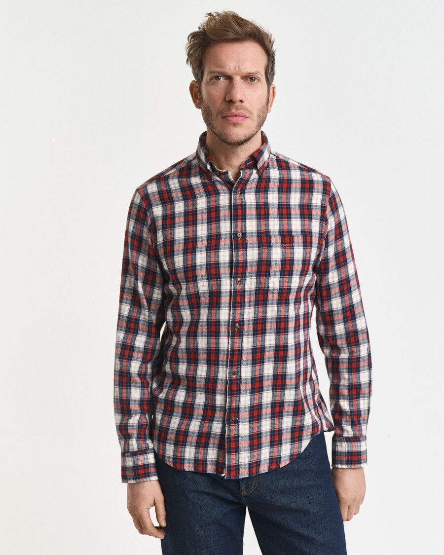 regular fit geruit flanellen overhemd met winddoorlatende details - modern roestbruin