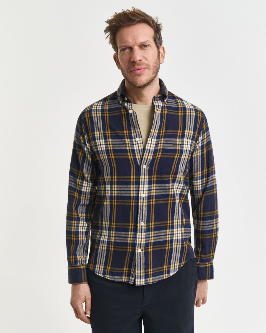 regular fit windblown flannel check shirt - evening blue