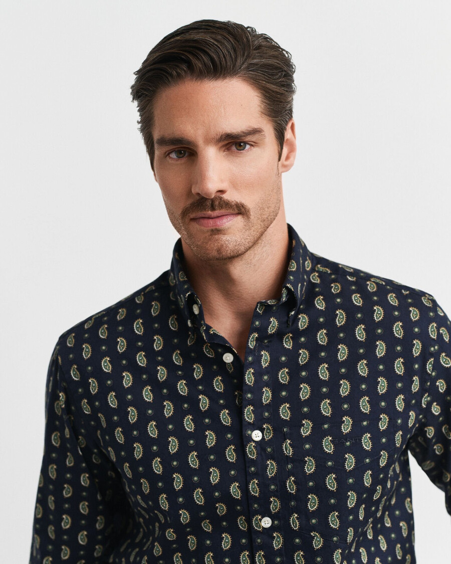 regular fit overhemd van twill met paisleyprint - avondblauw
