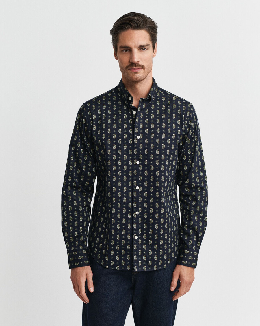 regular fit overhemd van twill met paisleyprint - avondblauw