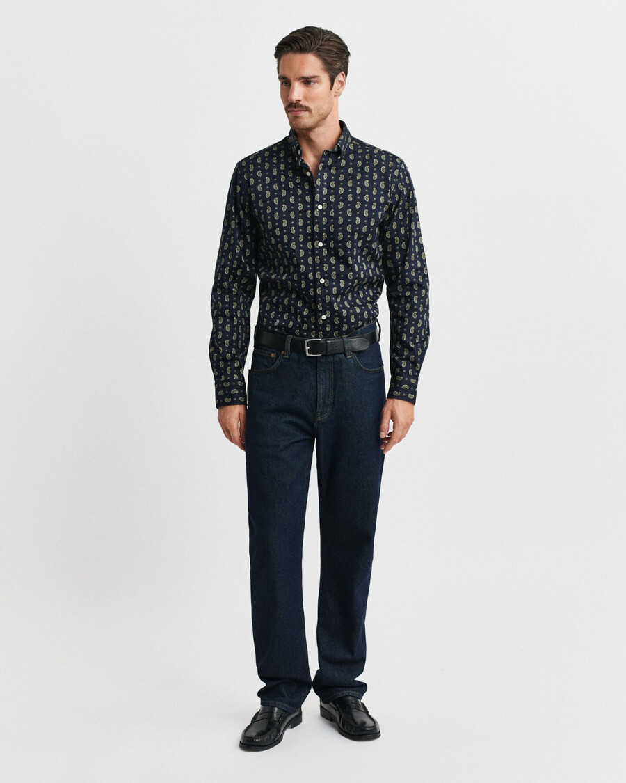 regular fit overhemd van twill met paisleyprint - avondblauw