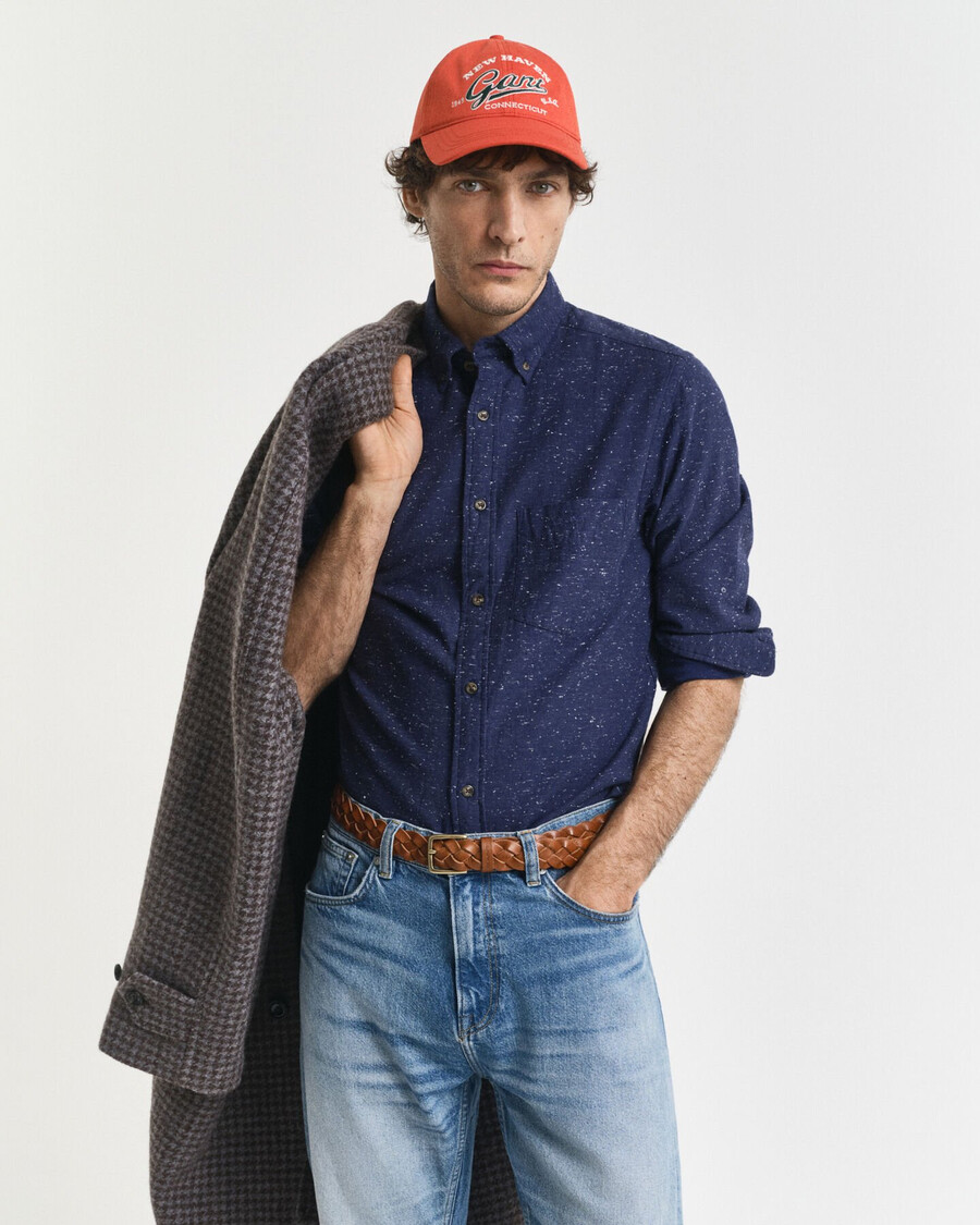 regular fit nepps flanellen overhemd - perzisch blauw