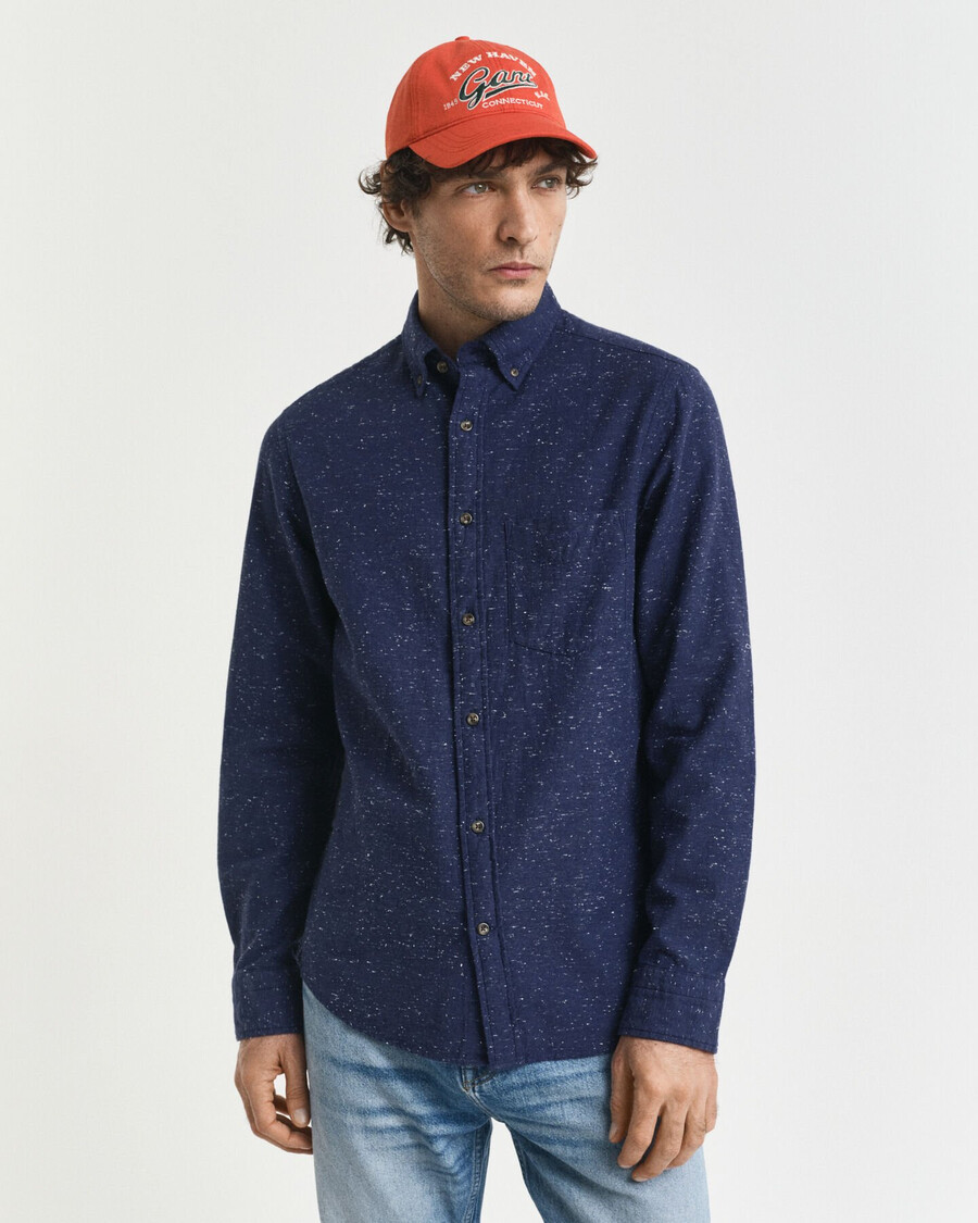 regular fit nepps flanellen overhemd - perzisch blauw
