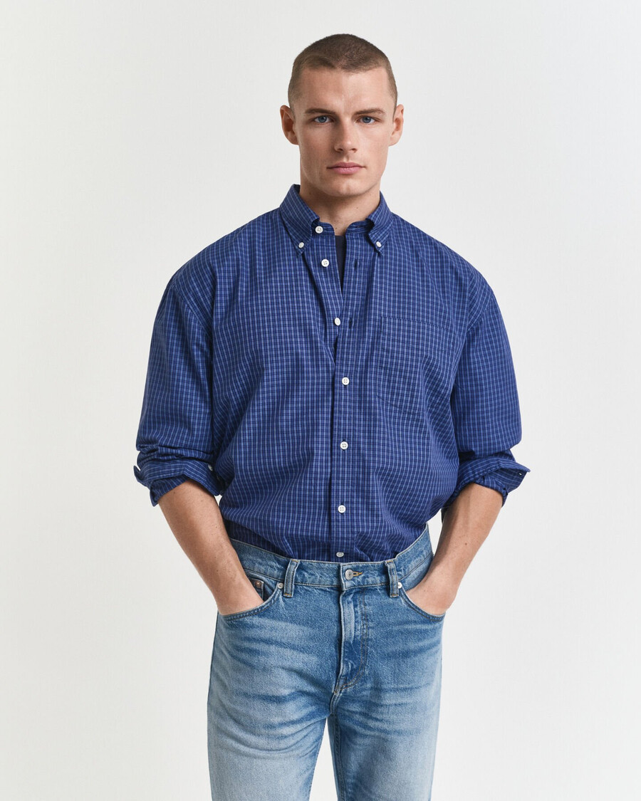 oversized overhemd van poplin met microruitjes - perzisch blauw
