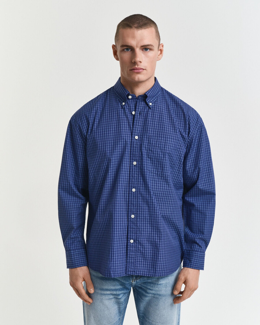 oversized overhemd van poplin met microruitjes - perzisch blauw