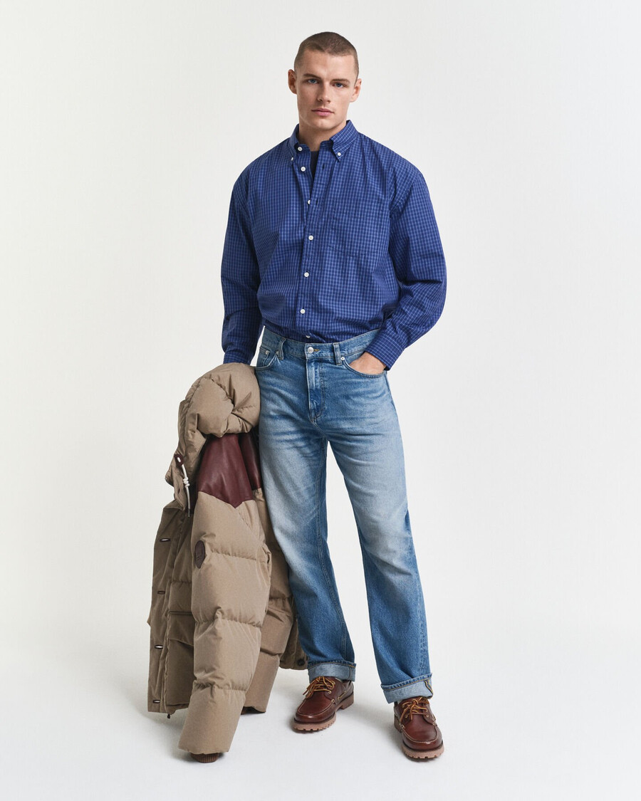 oversized overhemd van poplin met microruitjes - perzisch blauw