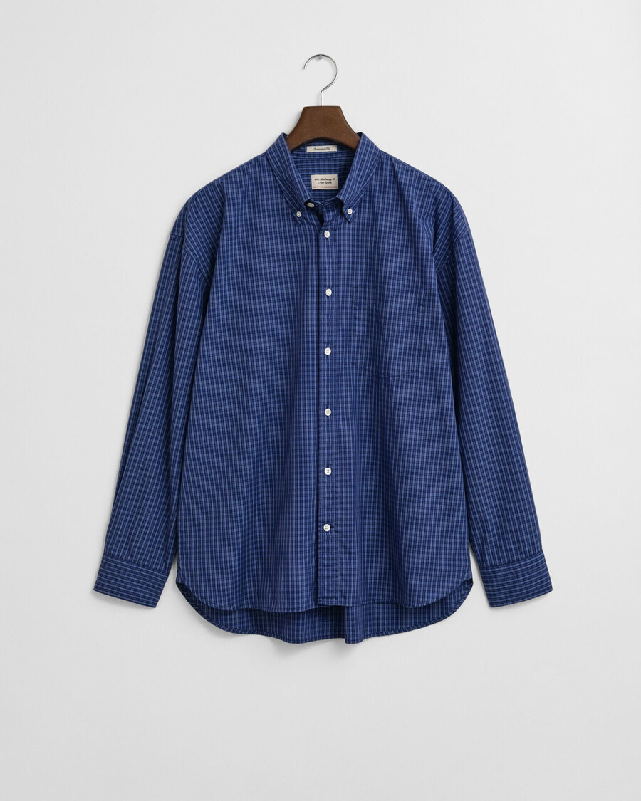oversized overhemd van poplin met microruitjes - perzisch blauw