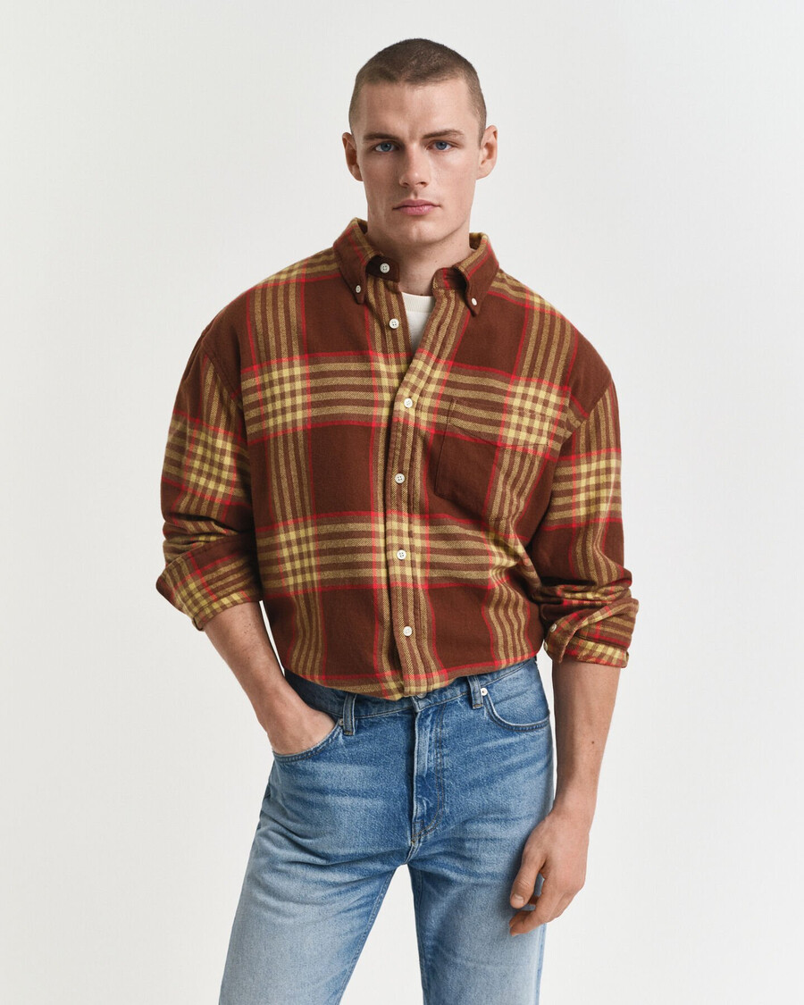 oversized flanellen keperstof overhemd - mahoniebruin