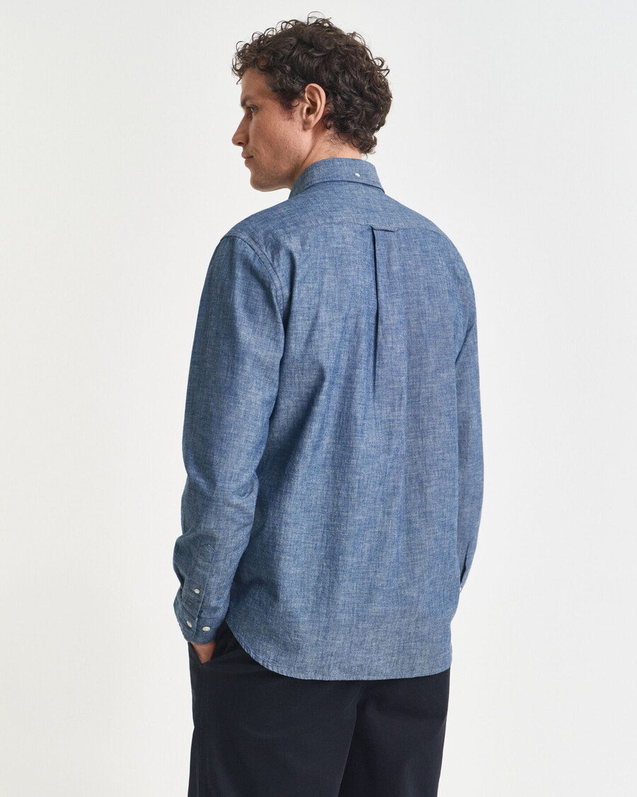 regular fit indigo chambray shirt - middenblauw