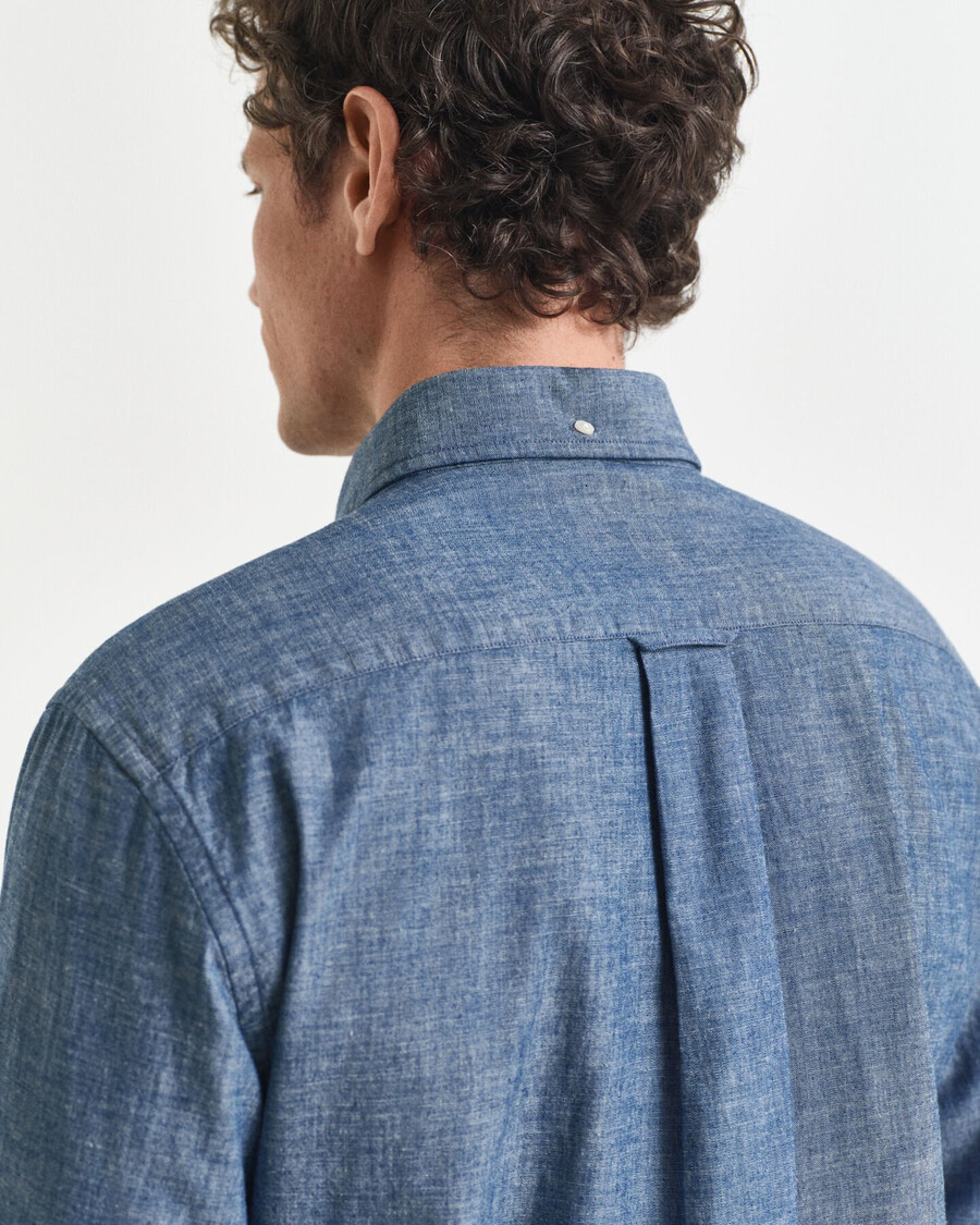 regular fit indigo chambray shirt - middenblauw