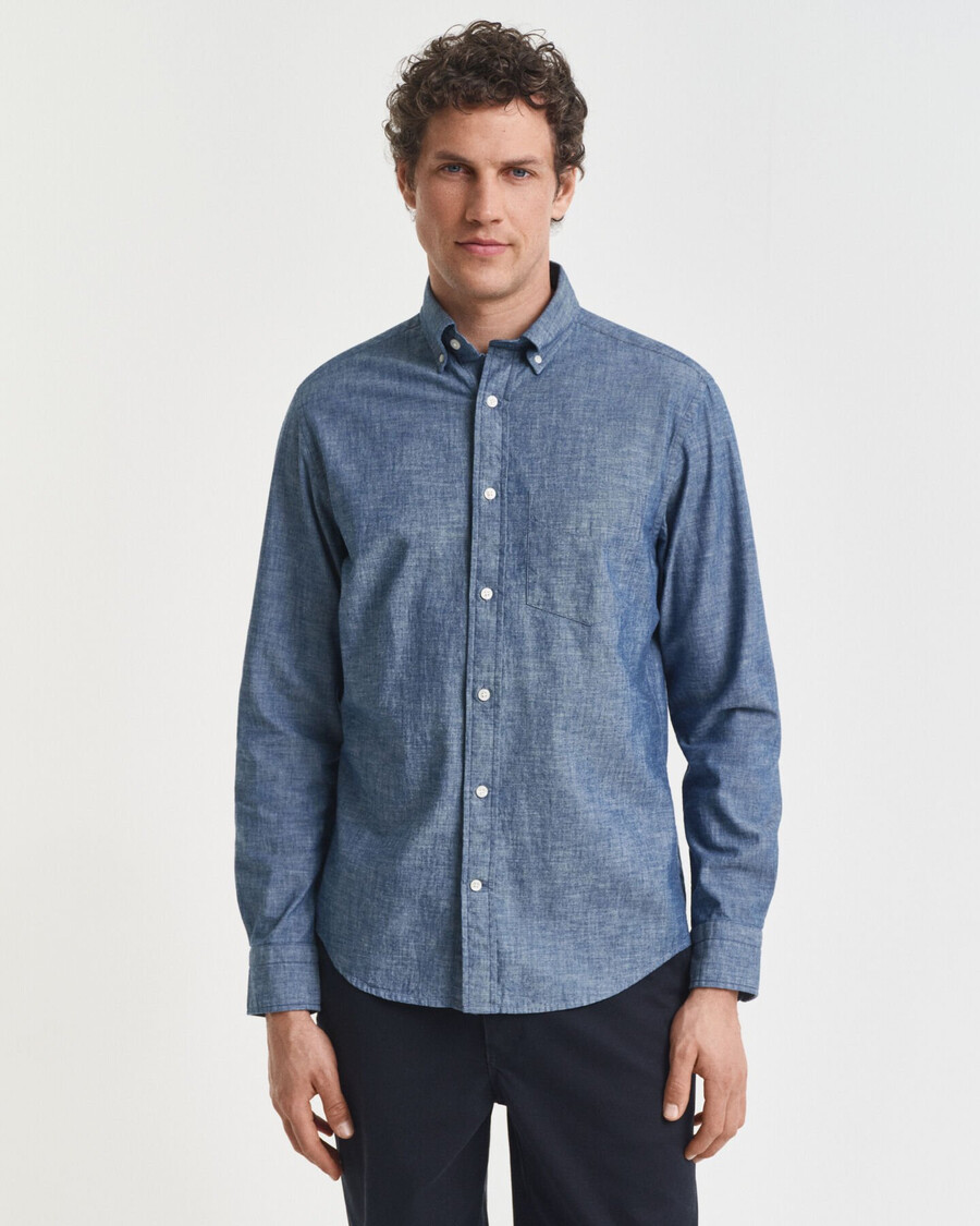 regular fit indigo chambray shirt - middenblauw