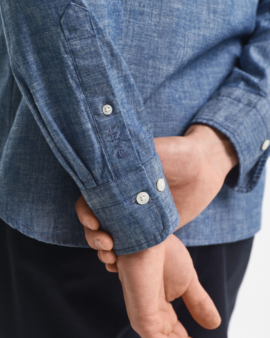 regular fit indigo chambray shirt - middenblauw