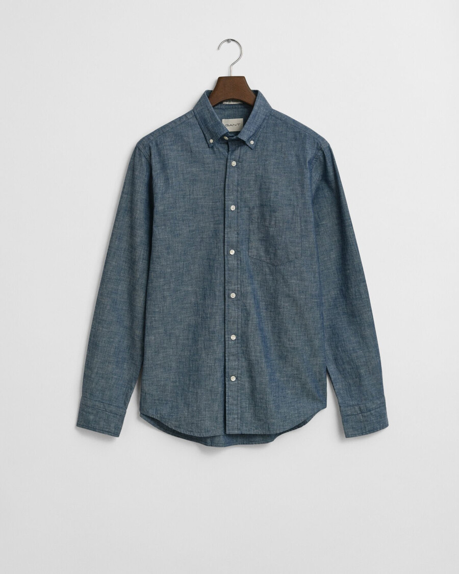 regular fit indigo chambray shirt - middenblauw