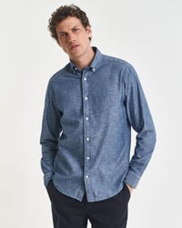 regular fit indigo chambray shirt - middenblauw
