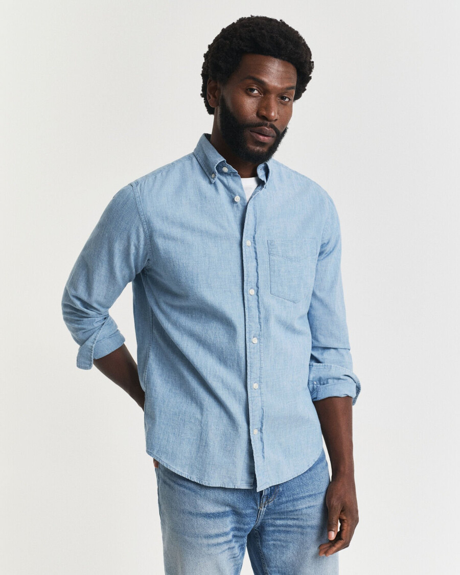 regular fit indigo chambray shirt - lichtblauw
