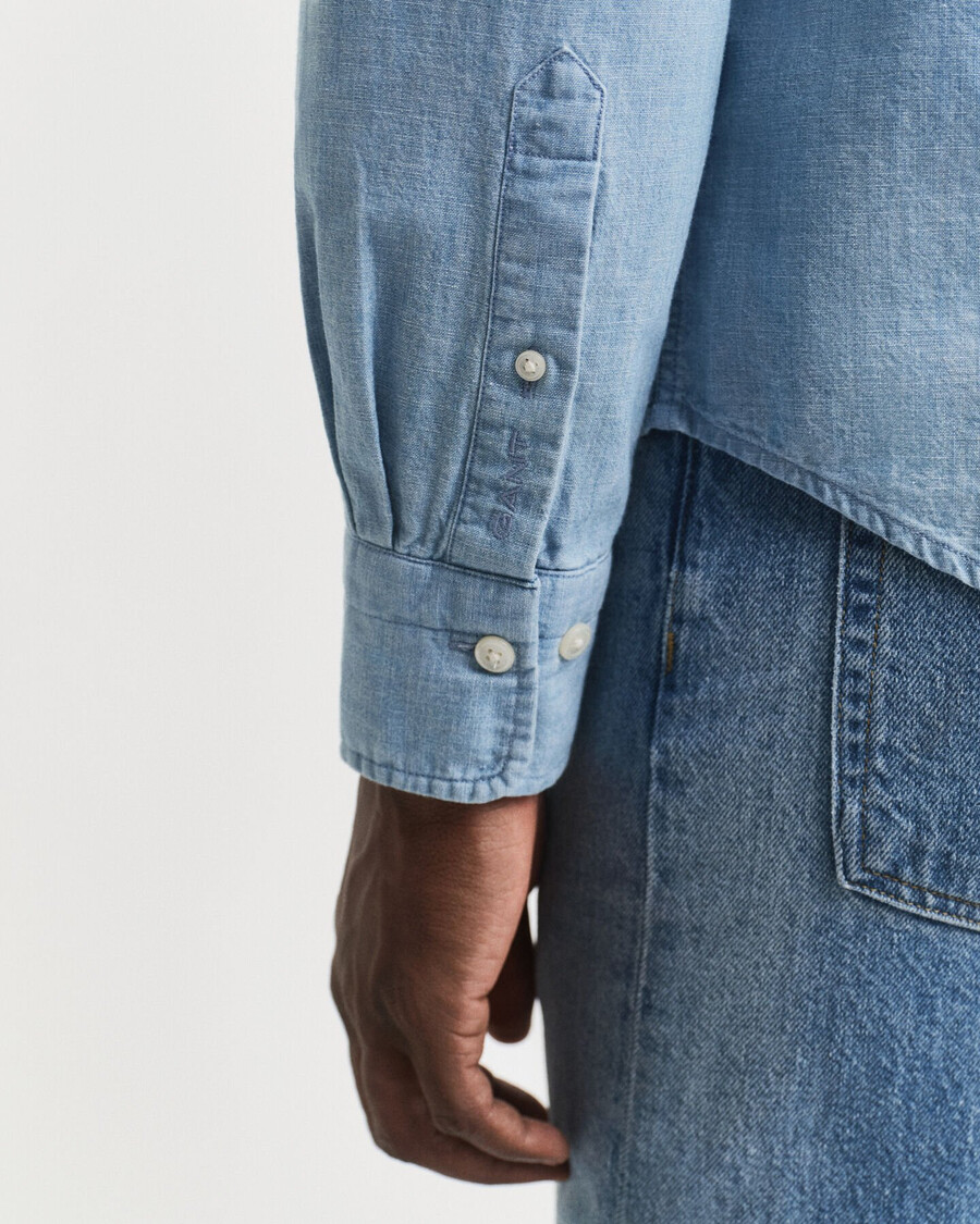 regular fit indigo chambray shirt - lichtblauw