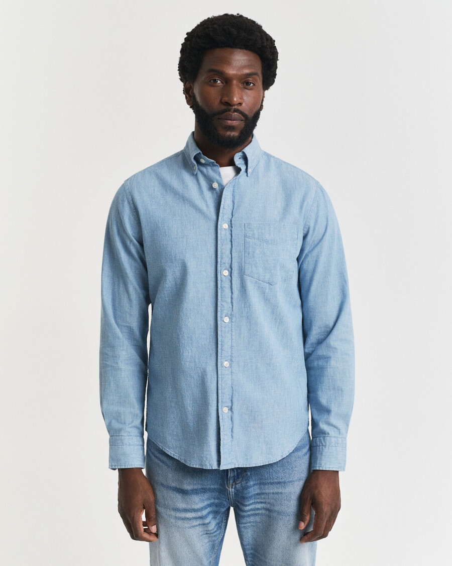 regular fit indigo chambray shirt - lichtblauw