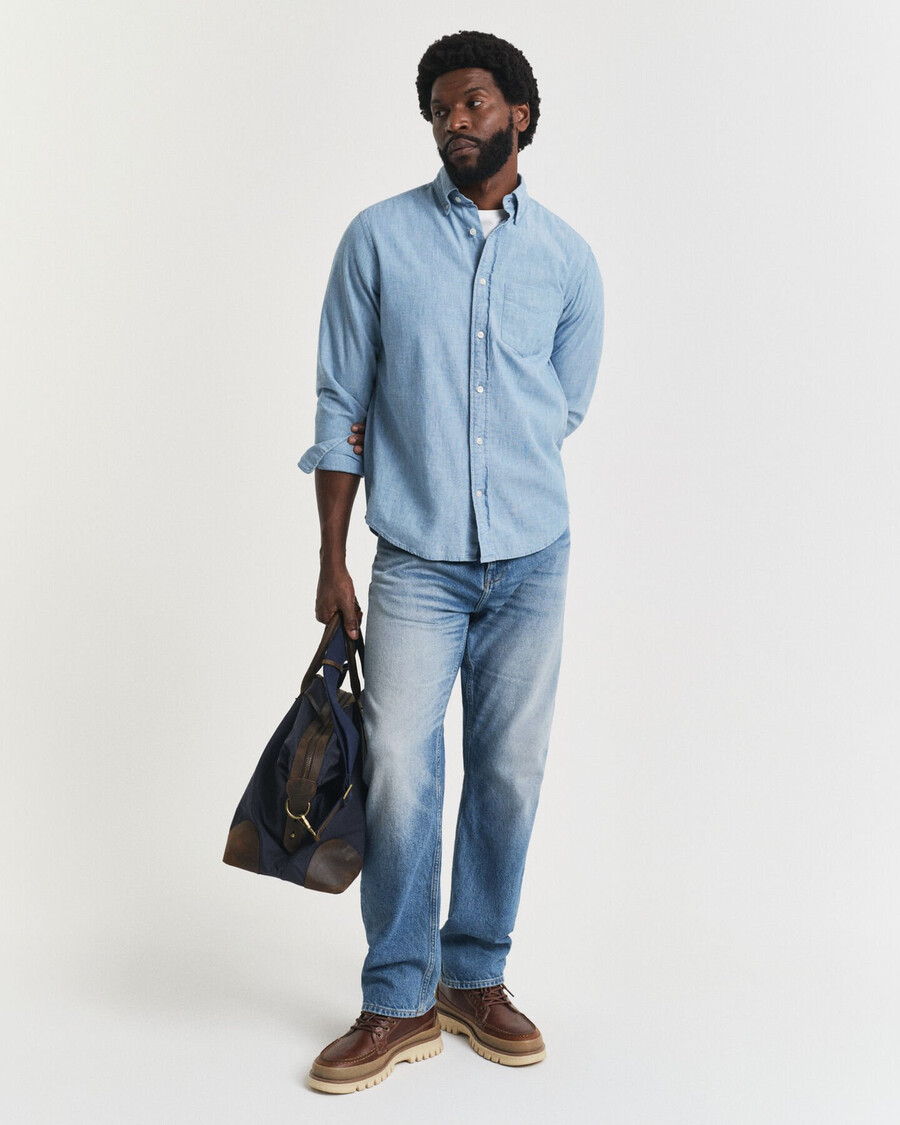 regular fit indigo chambray shirt - lichtblauw