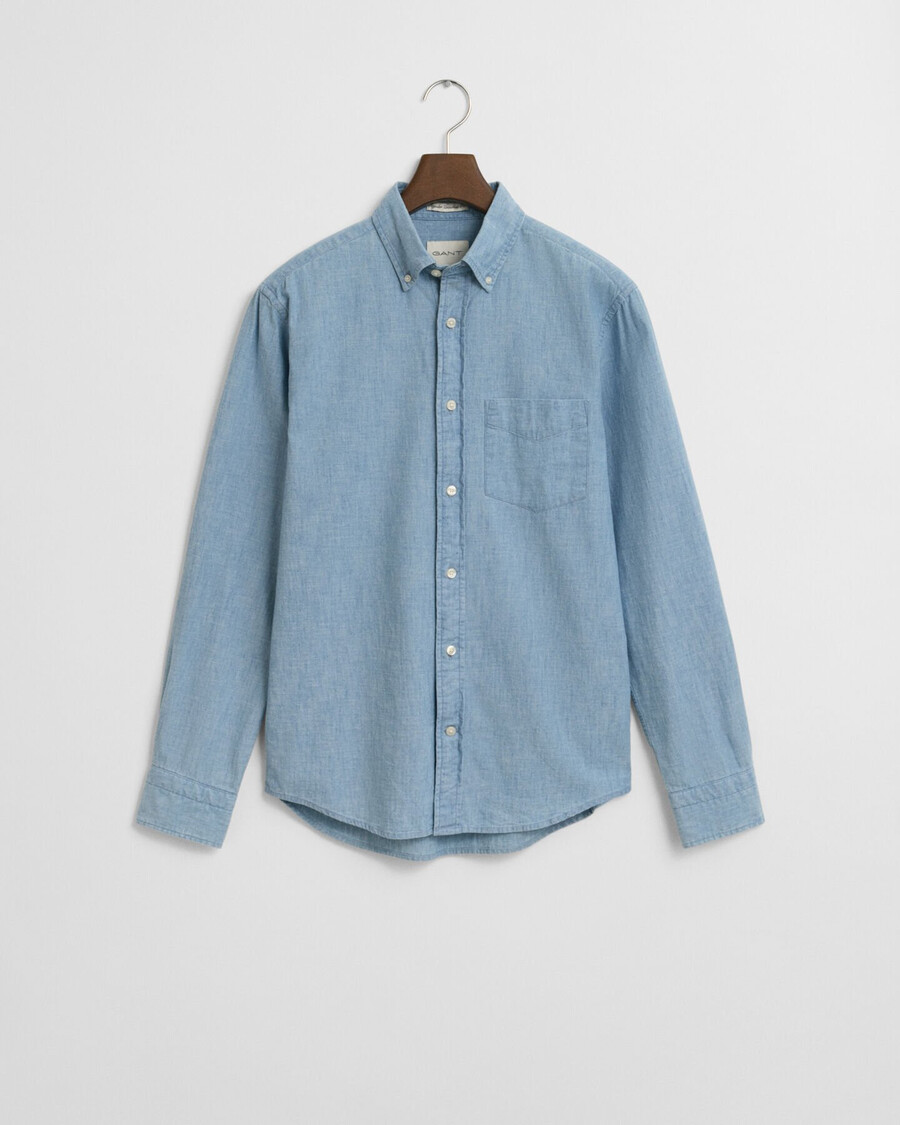 regular fit indigo chambray shirt - lichtblauw