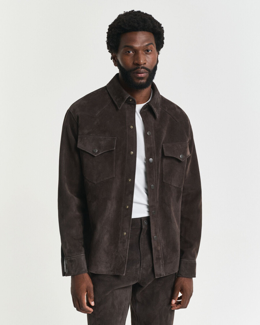 relaxed fit suede rodeo shirt - donkerbruin