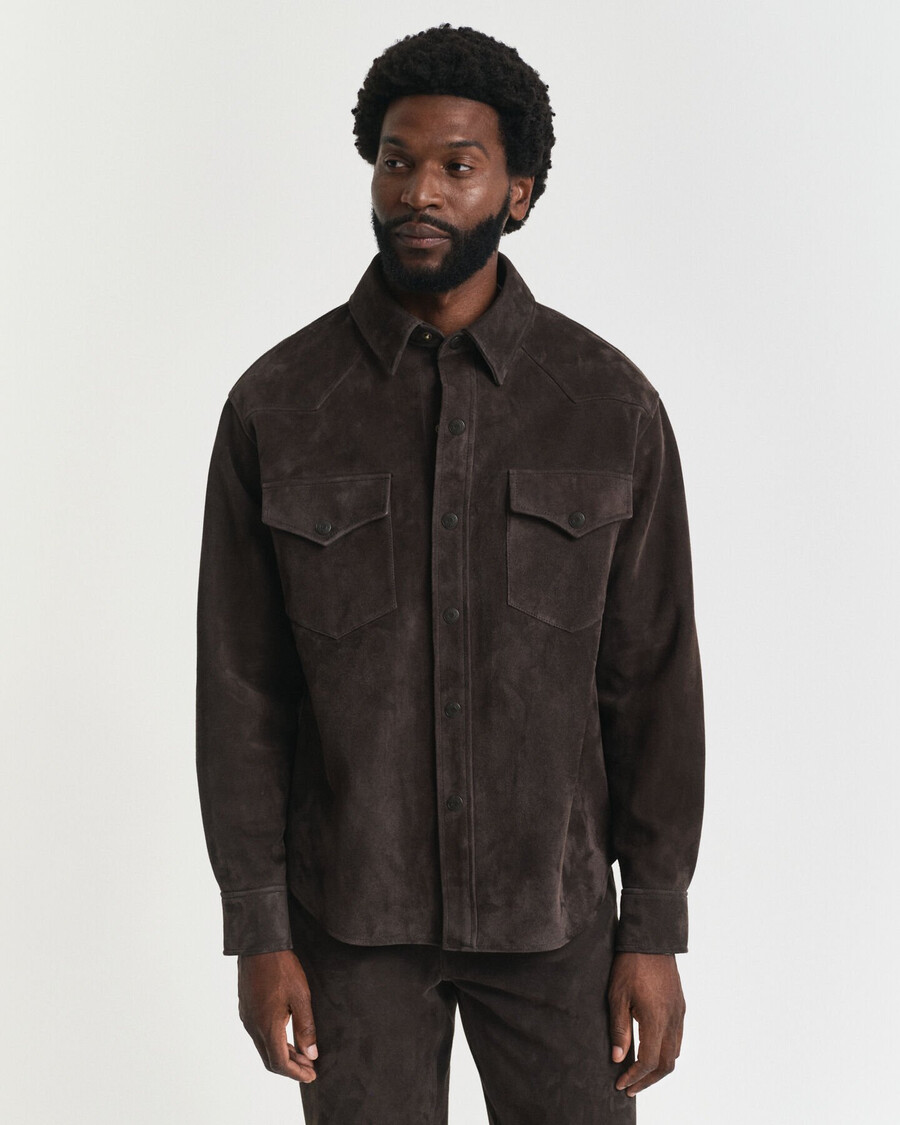 relaxed fit suede rodeo shirt - donkerbruin