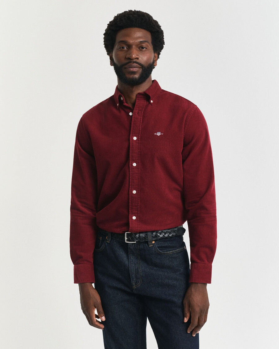 normaal passende katoenen corduroy blouse - volle rode kleur