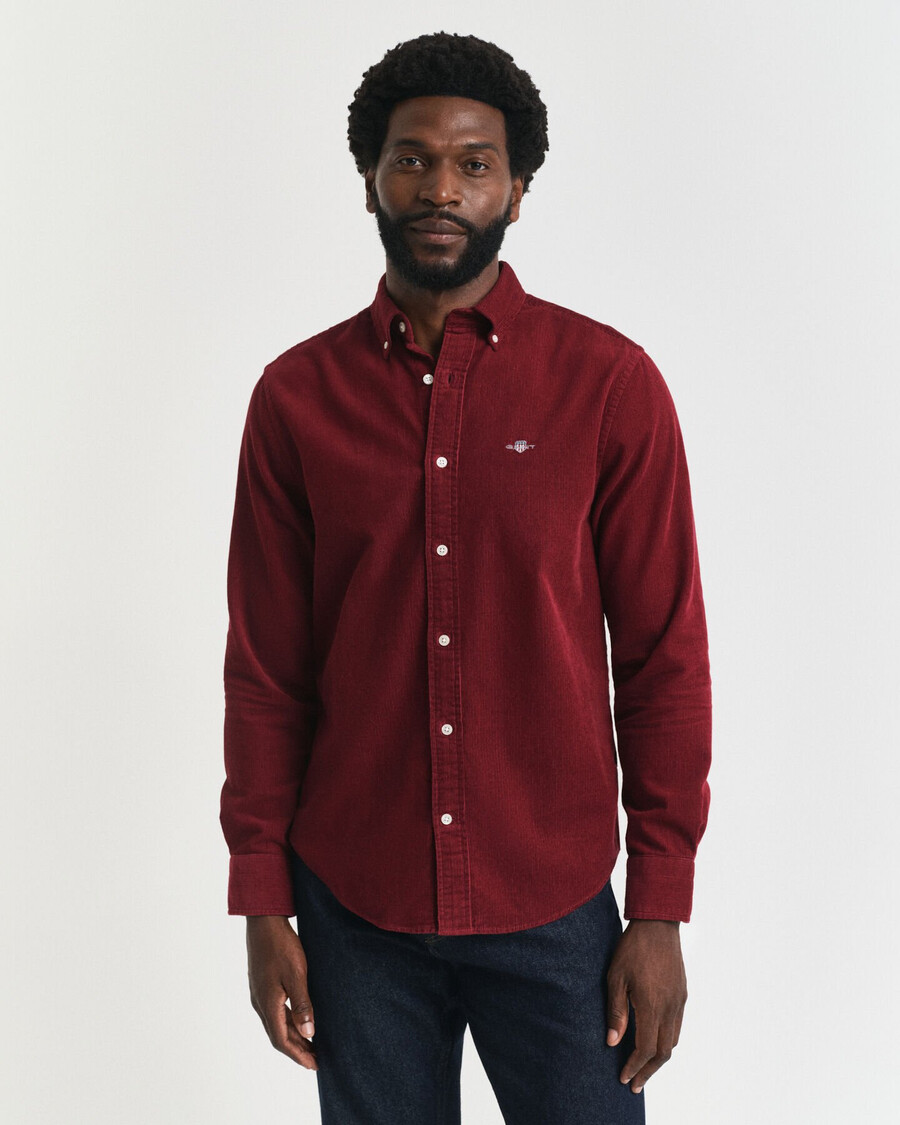normaal passende katoenen corduroy blouse - volle rode kleur