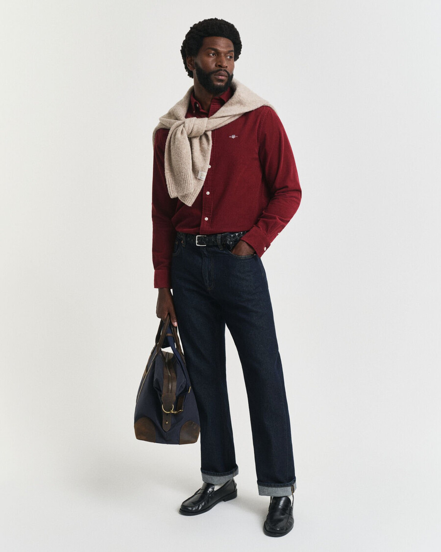 normaal passende katoenen corduroy blouse - volle rode kleur