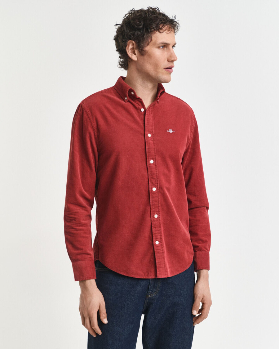 normaal passende katoenen corduroy overhemd - modern roestbruin